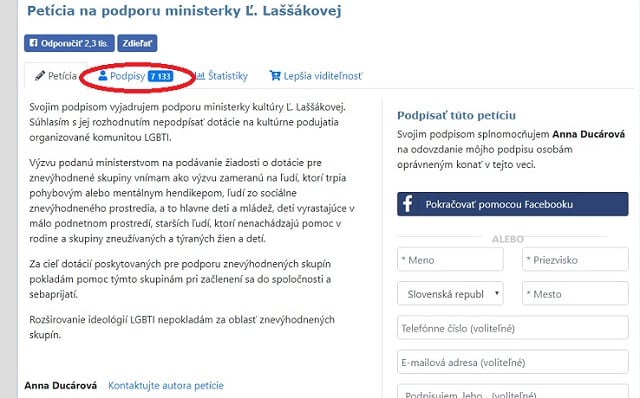 Stránka s petíciou na podporu Laššákovej nezvládla nápor ľudí, ktorí sa chceli podpísať za zotrvanie ministerky na jej poste. 1